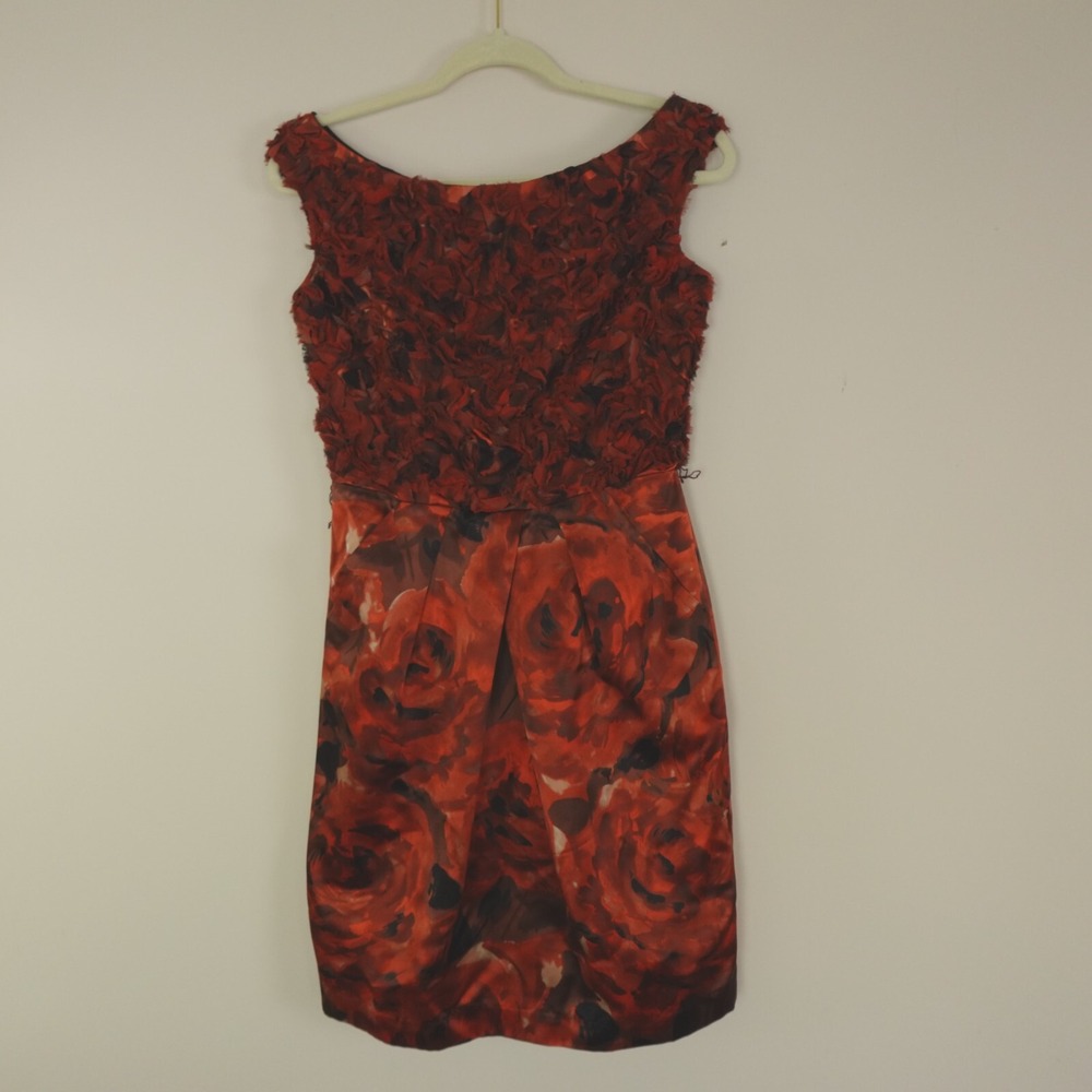 St John Dress Orange Multi Floral Silk Sheath Boat‎ Neck Cocktail